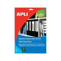 PACK 25 HOJAS (100 UDS) ETIQUETAS BLANCAS 190X61MM APLI 1233