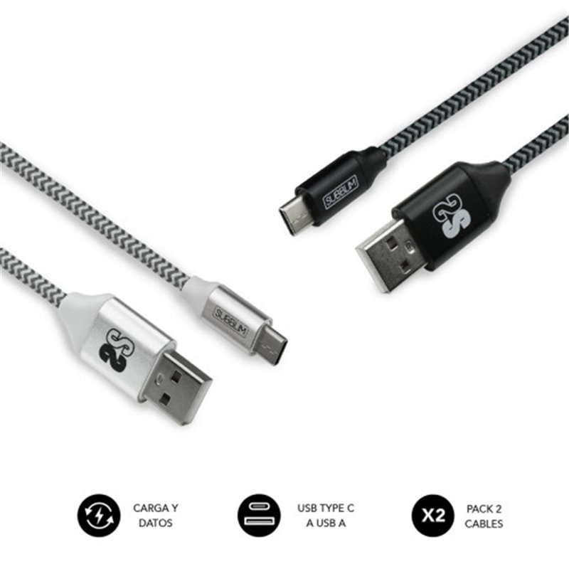 SUBBLIM PACK 2 CABLES USB TIPO USB-C-A 3.0 1 M BLACK/SILVER