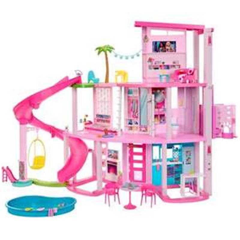 CASA DE BARBIE DREAMHOUSE CON 3 PLANTAS, 75 MUEBLES Y ACCESORIOS.