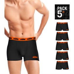 BOXER KTM SET 5 BOXERS 60% POLIÉSTER 35% ALGODÓN 5% ELÁSTANO NEGROS CON CINTURA NARANJA