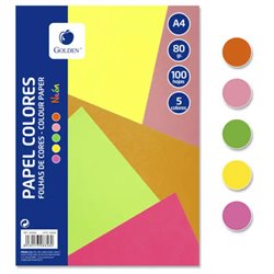 PAPEL A4 DE 5 COLORES NEON 80gr. x 100und.