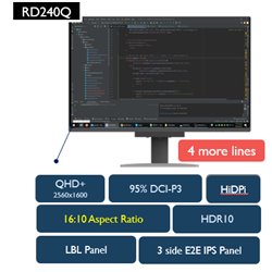 MONITOR PARA PROGRAMACION BENQ RD240Q  24.1" IPS WQXGA ,2560 X 1600, 95% P3, ANTIDESLUMBRAMIENTO, USB-C PD90W., 16:10 HDR10