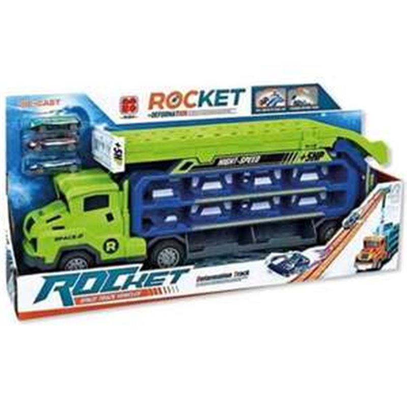 CAMION PORTACOCHES CONVERTIBLE EN PISTA CON 3 COCHES 50 CMS.