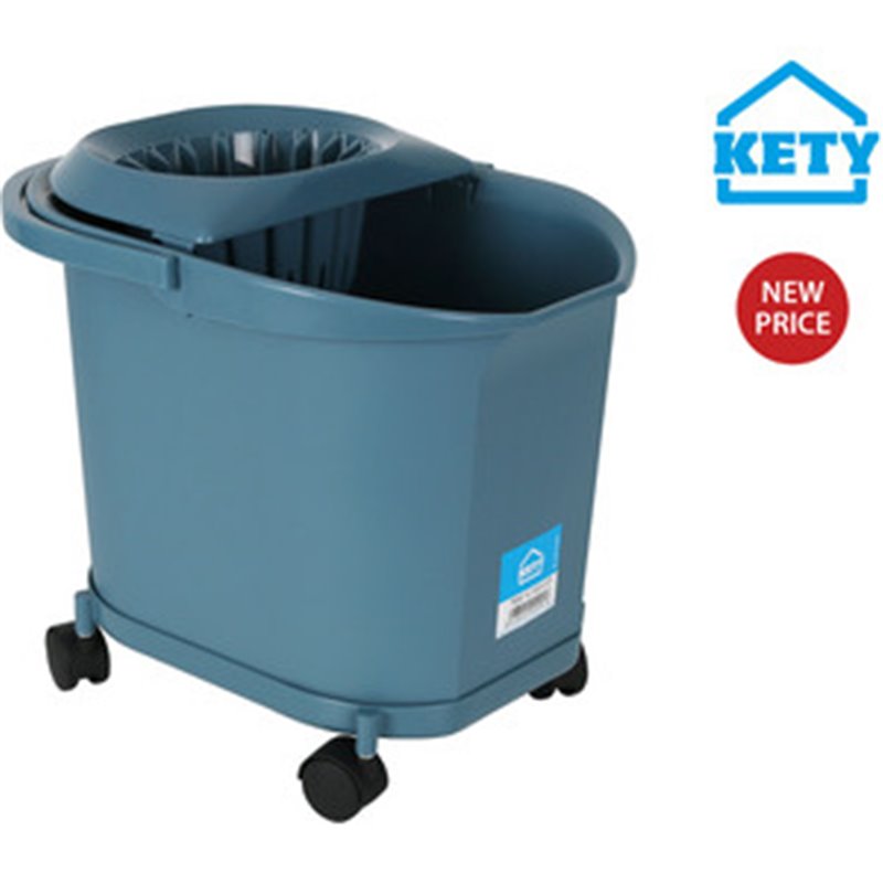 CUBO 16L C/RUEDAS. ASA Y ESCURRIDOR AZUL KETY