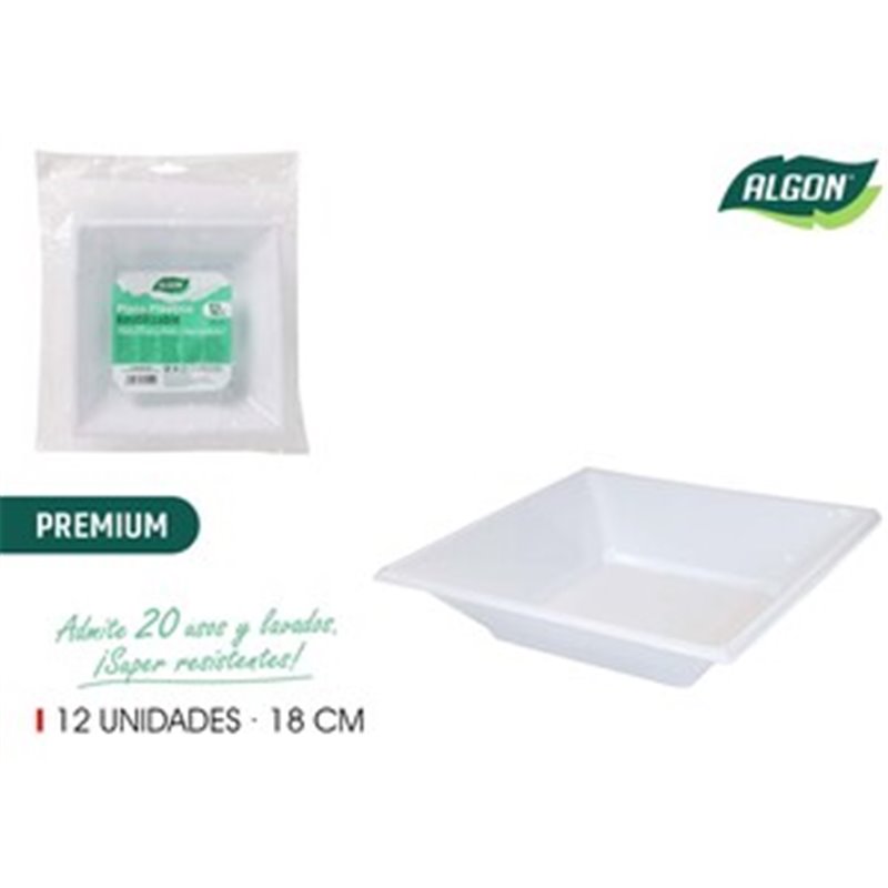 SET-12PLATO H/CUAD.PLAST.PREMI.18CM ALGON