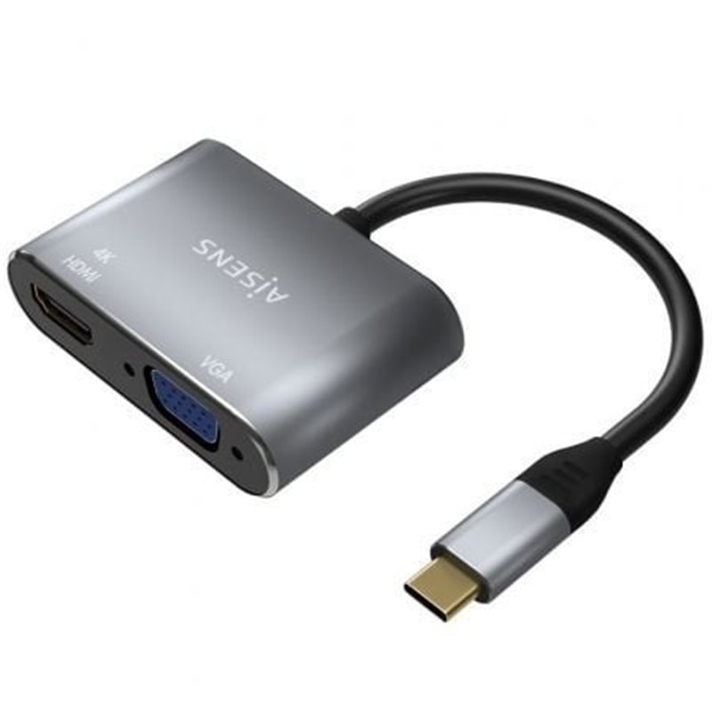 Conversor Aisens A109-0627/ HDMI Hembra - VGA Hembra - USB Tipo-C Macho/ 15cm/ Gris