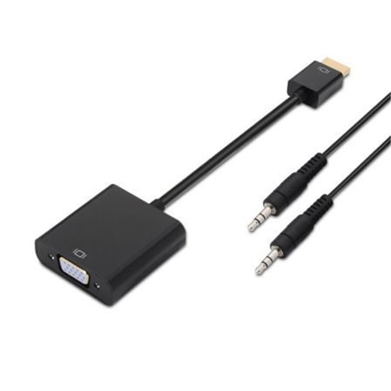 Conversor Aisens A122-0126/ HDMI Macho - VGA Hembra/ Jack 3.5 Hembra/ 10cm/ Negro