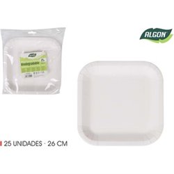 SET-25 PLATO CUAD.CART NATURAL 26CM ALGON