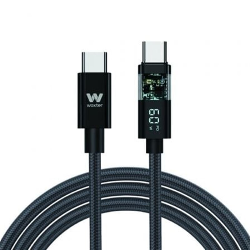 Cable USB 2.0 Tipo-C Woxter PE26-185/ USB Tipo-C Macho - USB Tipo-C Macho/ Hasta 60W/ 480Mbps/ 2m/ Negro