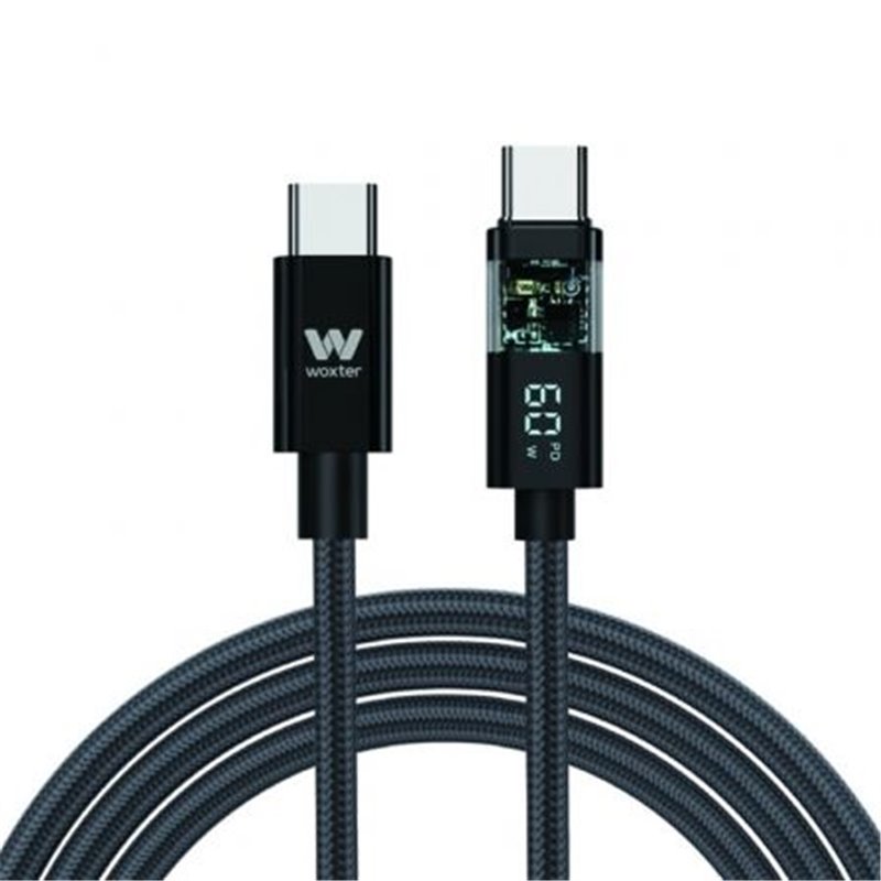 Cable USB 2.0 Tipo-C Woxter PE26-186/ USB Tipo-C Macho - USB Tipo-C Macho/ Hasta 100W/ 480Mbps/ 2m/ Negro