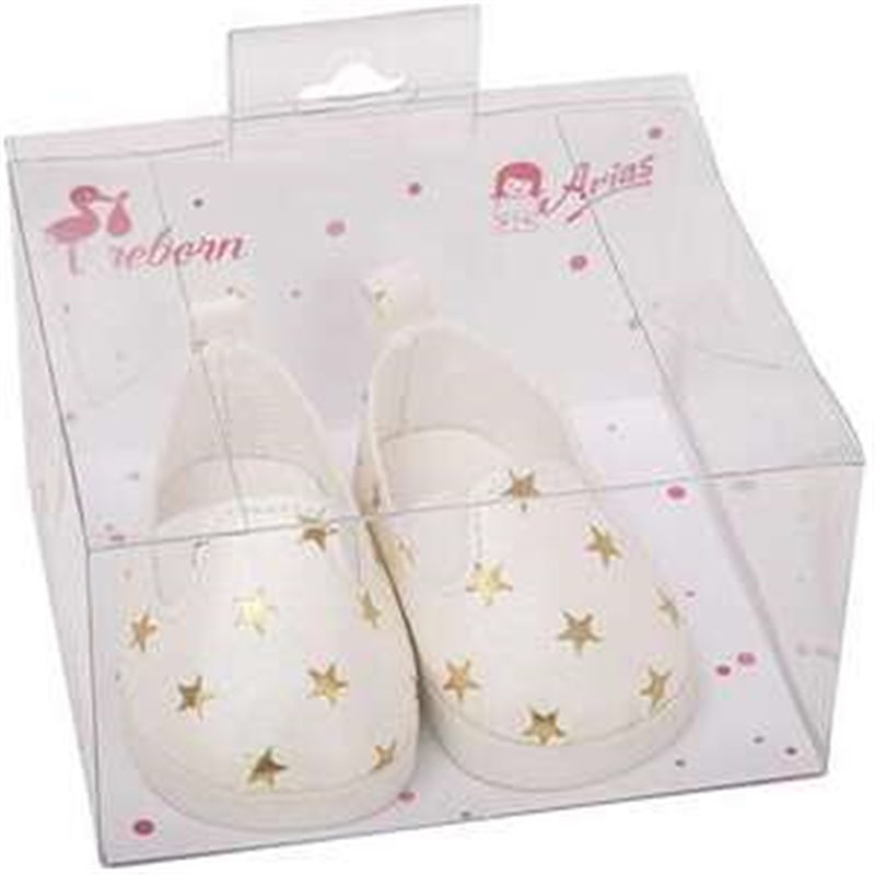 SET ZAPATOS BLANCO CON ESTRELLITAS  PARA MUÑECOS DE 45 CM