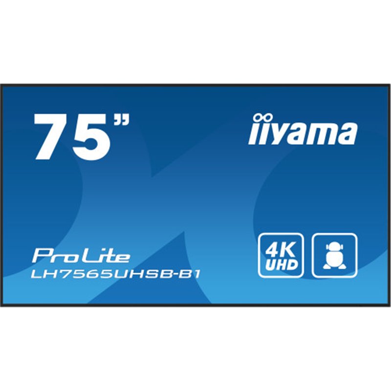 iiyama LH7565UHSB-B1 pantalla de señalización Diseño de quiosco 189,2 cm (74.5") LED Wifi 800 cd / m² 4K Ultra HD Negro Procesad