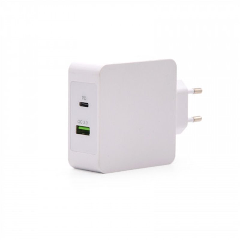 TooQ Cargador de Pared doble puerto USB-C PD + USB A QC3.0, 48W