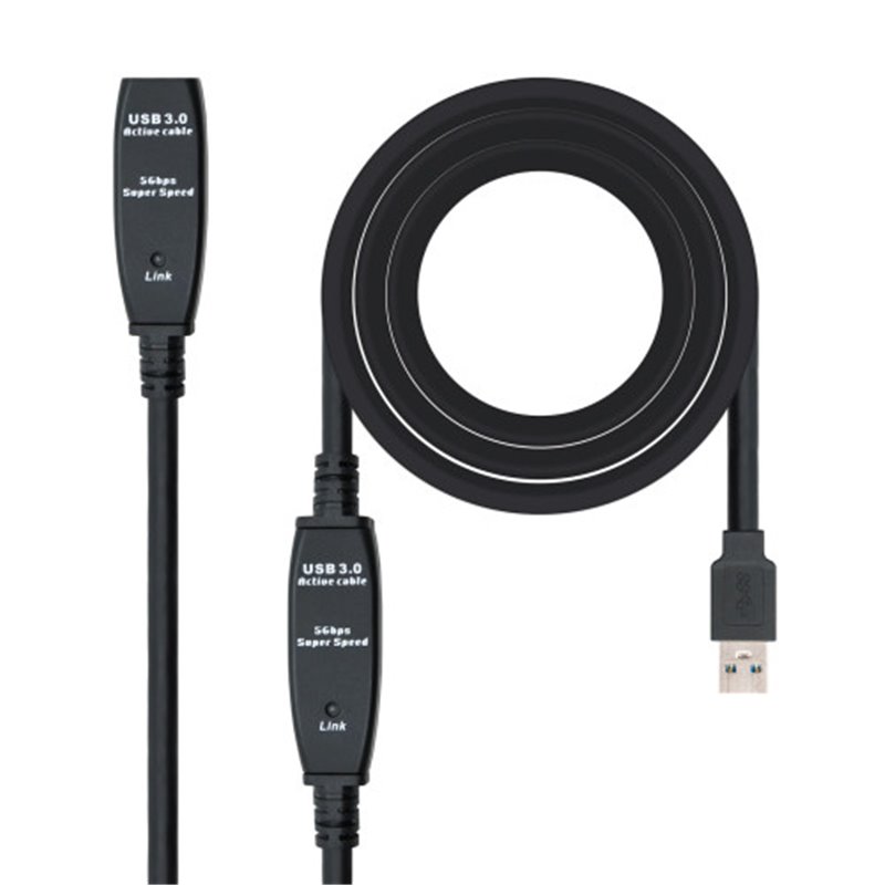 Nanocable Cable USB 3.0 prolongador con amplificador, tipo A/M-A/H, 10m