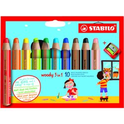 ESTUCHE 10 LAPICES + SACAPUNTAS WOODY 3 COLORES EN 1 STABILO