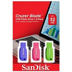 Pendrive 32GB SanDisk Cruzer Blade Pack 3 USB 2.0