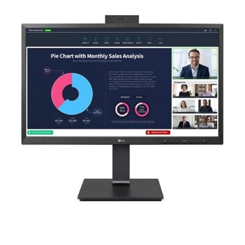 Monitor Profesional LG 24BP75CP-B 23.8"/ Full HD/ Webcam/ Multimedia/ Regulable en altura/ Negro