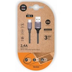 Cable USB 2.0 Tipo-C Tech One Tech TEC2023/ USB Tipo-C Macho - USB Macho/ 2m/ Gris