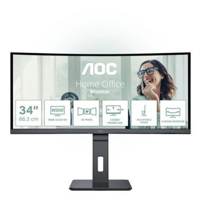 Monitor Profesional Curvo AOC CU34P3CV 34"/ WQHD/ Multimedia/ Regulable en altura/ Negro