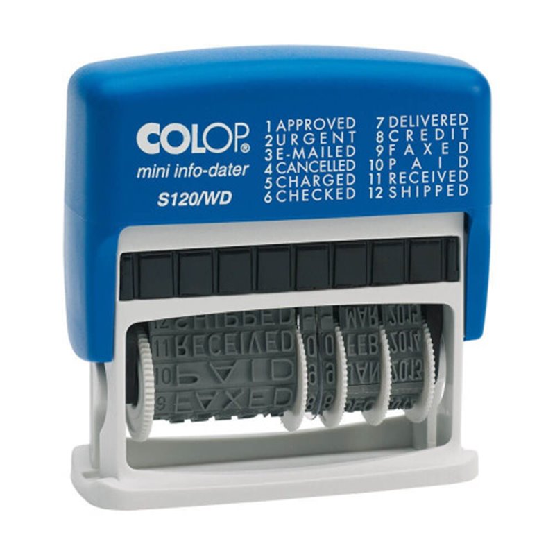 SELLO DE ENTINAJE S 120/WD FORMULA/FECHA 4MM ESPAÑOL AZUL/NEGRA COLOP 105001