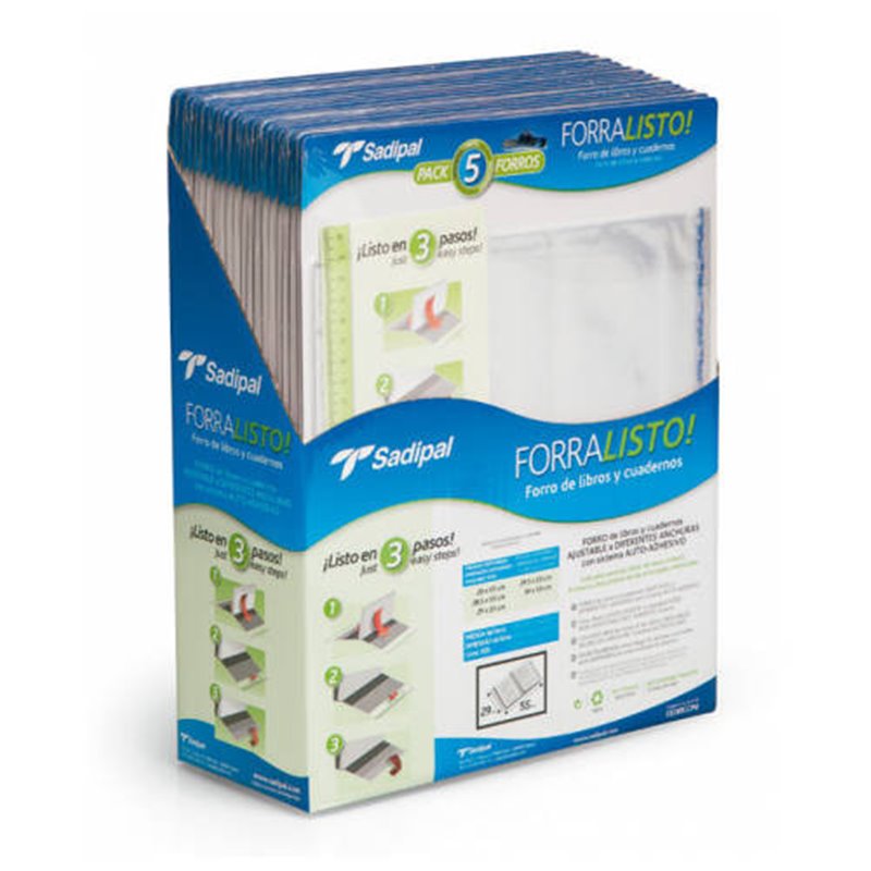 BLISTER 5 FUNDAS DE FORRO CON 2 SOLAPAS AJUSTABLES 28 CM SADIPAL 02207