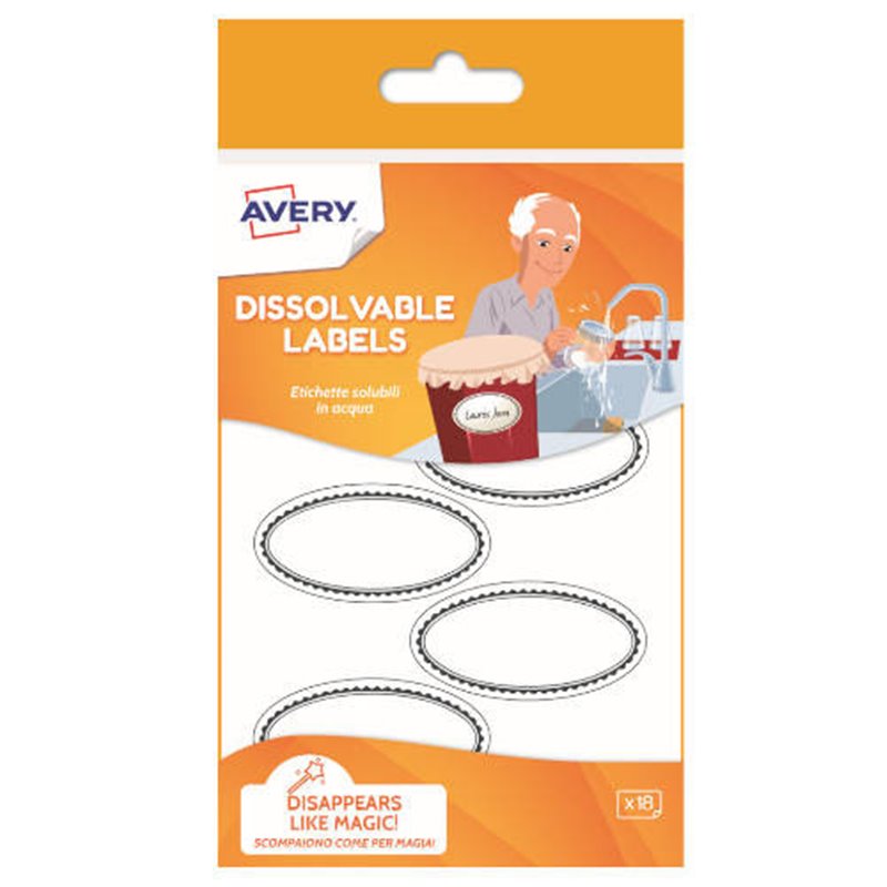 PAQUETE 18 ETIQUETAS DISOLUBLES EN AGUA 55X92MM AVERY SOLUB18-UK