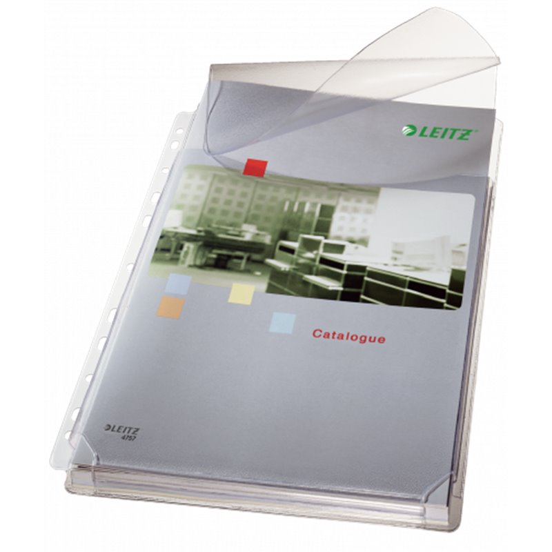 BOLSA 5 FUNDAS FUELLE CON SOLAPA MULTITALADRO GRAN CAPACIDAD FORMATO A4 170 MICRAS PVC TRANSPARENTE LEITZ 47573003