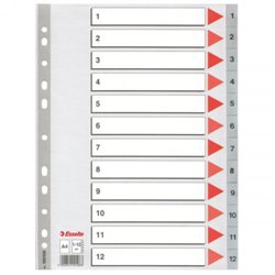 SEPARADOR NUMERICO POLIPROPILENO MULTITALADRO 1-12 FORMATO A4 COLOR GRIS ESSELTE 47138