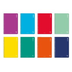 CUADERNO ESPIRAL SERIE BASIC TAPA CARTONCILLO 60 GRS. 4º (155X215MM.) 80 HOJAS HORIZONTAL CON MARGEN 8 COLORES SURTIDOS PACSA 16