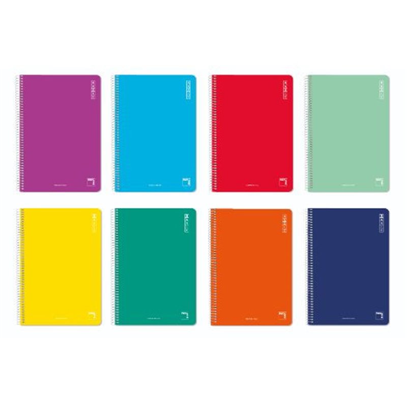 CUADERNO ESPIRAL SERIE BASIC TAPA CARTONCILLO 60 GRS. 4º (155X215MM.) 80 HOJAS HORIZONTAL CON MARGEN 8 COLORES SURTIDOS PACSA 16