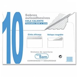 PAQUETES DE 10 SOBRES OFFSET BLANCO 229X324  100 GRS. SAM 664922