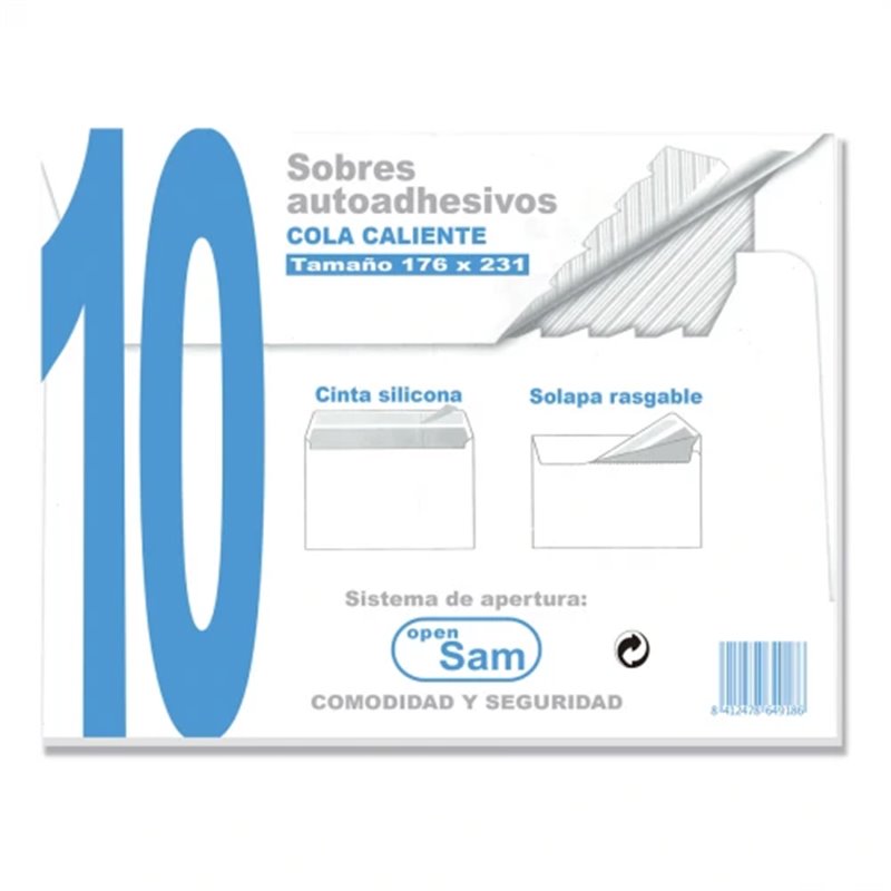 PAQUETES DE 10 SOBRES OFFSET BLANCO 176X231 90 GRS. SAM 664918