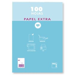 PAQUETE PAPEL EXTRA BLANCO SATINADO 100 HOJAS 80 GRS. A-4 (210X297MM.) LISO PACSA 21811