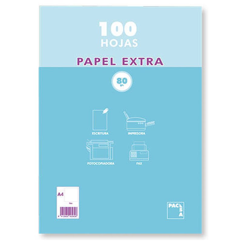 PAQUETE PAPEL EXTRA BLANCO SATINADO 100 HOJAS 80 GRS. A-4 (210X297MM.) LISO PACSA 21811