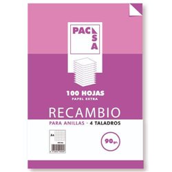 RECAMBIO 90 GRS . 4 TALADROS FOLIO (215X310MM.) 100 HOJAS CUADRÍCULA 4X4 CON MARGEN PACSA 21261