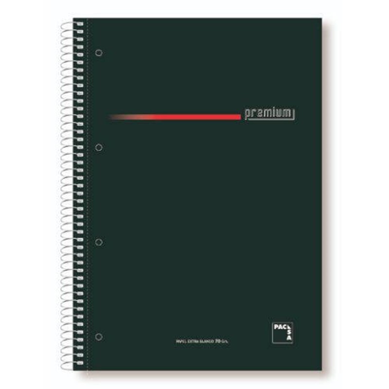 CUADERNO SERIE PREMIUM TAPA EXTRA DURA 70 GRS. A-4 (210X297MM.) MICROPERFORADO 160 HOJAS CUADRÍCULA 5X5 + GRECA NEGRO PACSA 1639