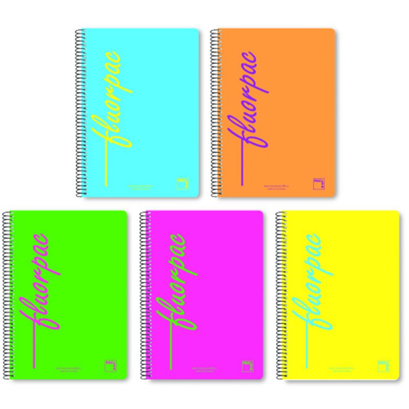 CUADERNO SERIE FLUORPAC TAPA POLIPROPILENO 90 GRS. FLUOR 4º (155X215MM.) 80 HOJAS CUADRÍCULA 4X4 CON MARGEN SURTIDO PACSA 16552