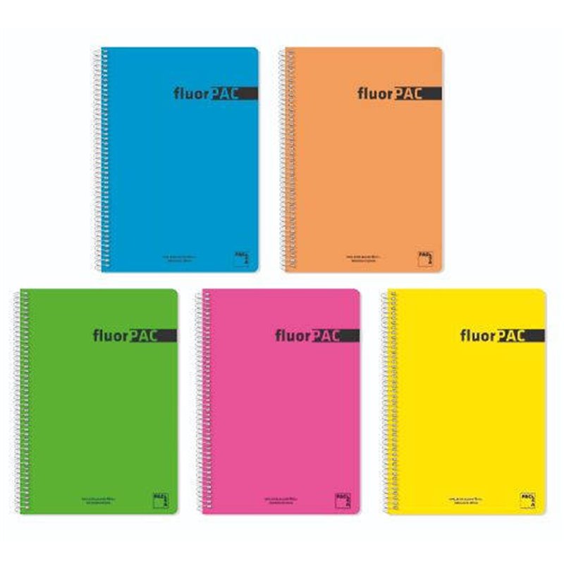 CUADERNO SERIE FLUORPAC TAPA POLIPROPILENO 90 GRS. FLUOR FOLIO (215X310MM.) 80 HOJAS CUADRÍCULA 4X4 CON MARGEN SURTIDO PACSA 165