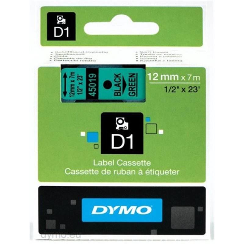 CINTA ROTULADORA D1 12MMX7M NEGRO/VERDE DYMO S0720590