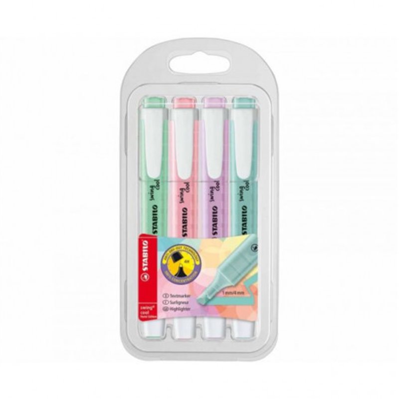 ESTUCHE PLASTICO SWING COOL PASTEL 4 UNIDADES SURTIDAS TRAZO 1/4MM. STABILO 275/4-08