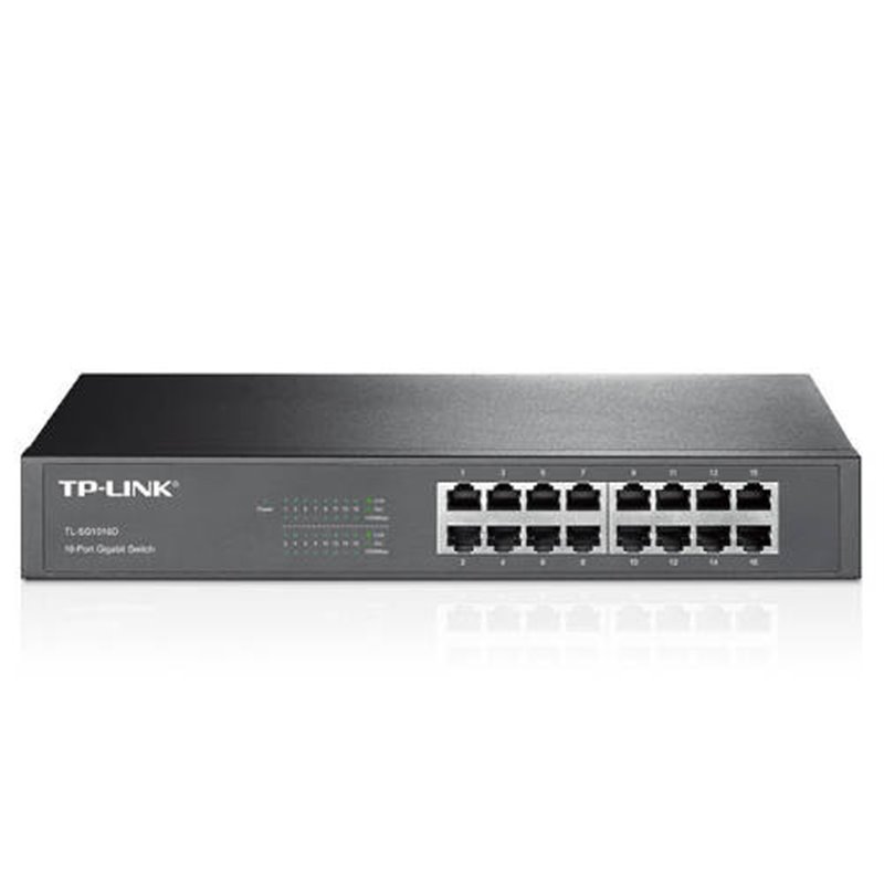 SWITCH CON BASE DE MONTAJE TP-LINK DE ESCRITORIO DE 16 PUERTOS GIGABIT