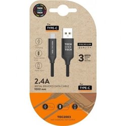 Cable USB 2.0 Tipo-C Tech One Tech TEC2003/ USB Tipo-C Macho - USB Macho/ 1m/ Negro