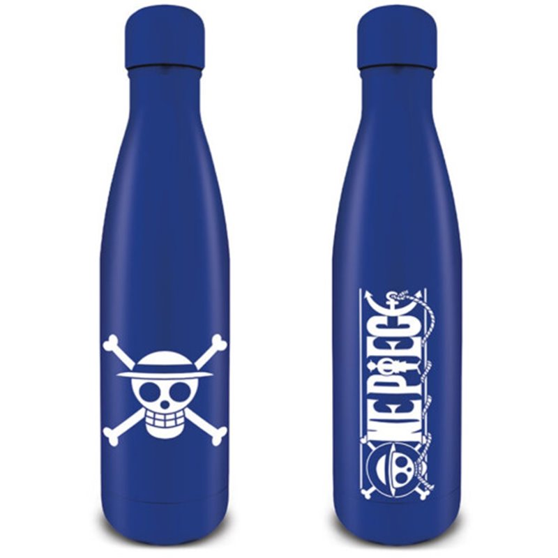 BOTELLA METÁLICA LOGO ONE PIECE & EMBLEMA PIRATAS SOMBRERO DE PAJA AZUL 540 ML PYRAMID MDB25506