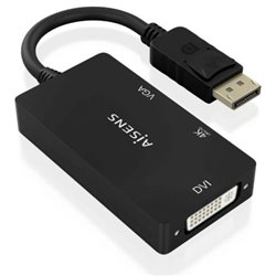 Cable Conversor Aisens A125-0861/ DisplayPort Macho/ VGA Hembra - DVI Hembra - HDMI 4K Hembra/ 15cm/ Negro