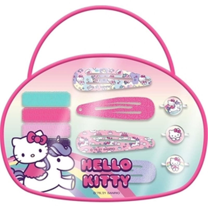 HELLO KITTY BOLSITO 12 ACCESORIOS PELO 14X10X4