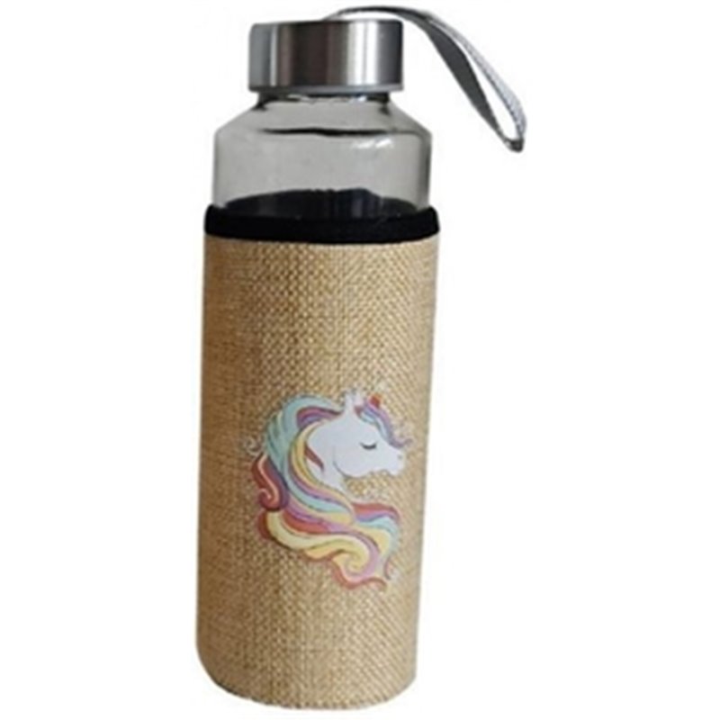 BOTELLA CRISTALCON FUNDA UNICORNIO 19X6CM