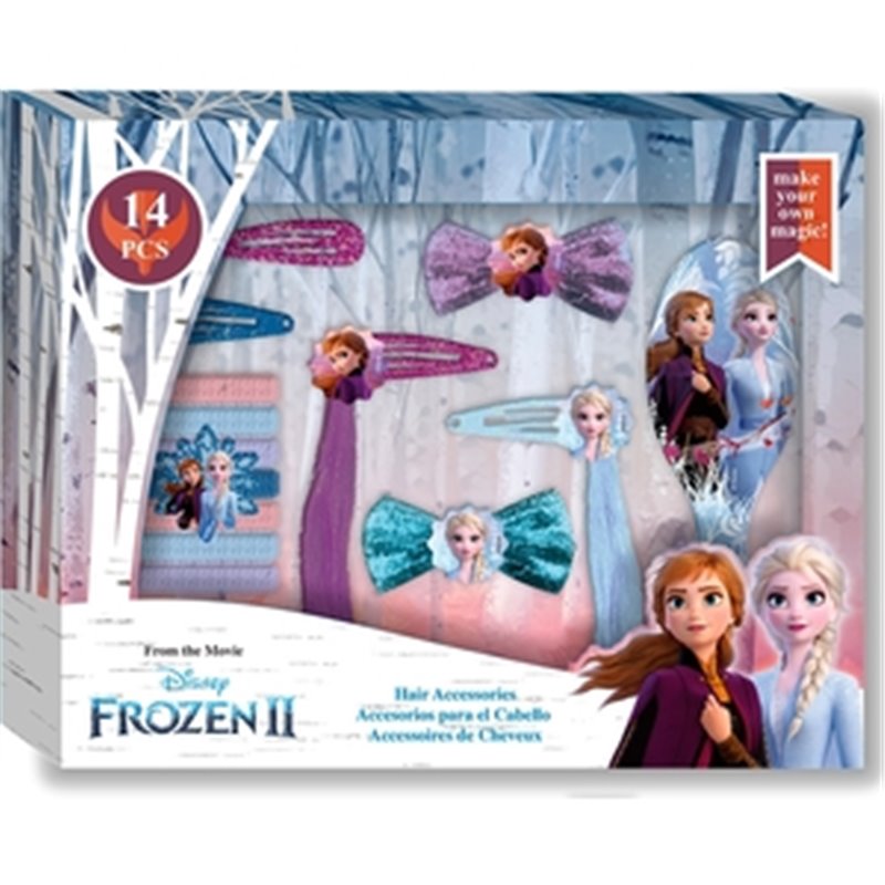 FROZEN SET 14 ACCESORIOS PELO CON CEPILLO Y EXTENSIONES