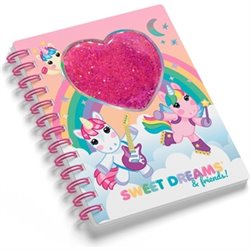 CUADERNO CON CORAZÓN PURPURINA UNICORNIOS SWEET DREAMS