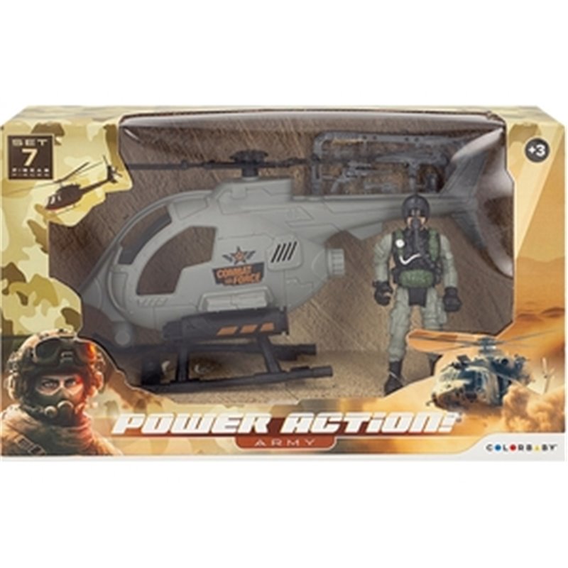 SET FIGURA ACCIÓN CON HELICÓPTERO COMBATE 22 CM