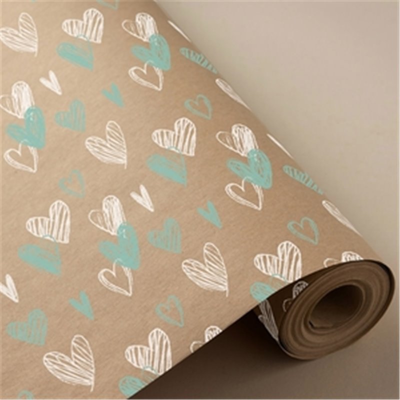 BOBINA PAPEL REGALO 62 CM 95 MTS. CORAZONES ECO KRAFT